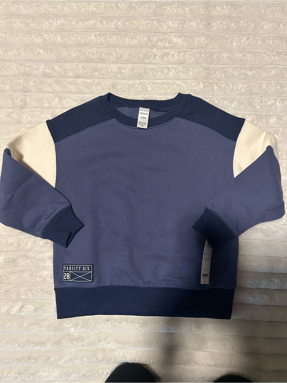 NWT! Carters Children's Varsity Colorblock Sweatshirt - Blue & Cream